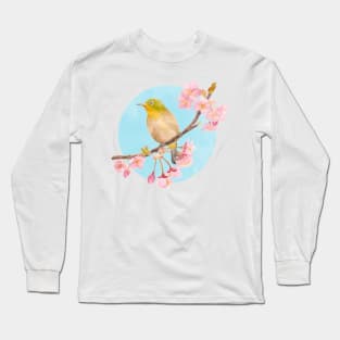 Cape White-eye with Sakura Long Sleeve T-Shirt